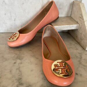 TORY BURCH Minnie Travel Ballet w/ Logo Soft Nappa Leather Sunshine 6